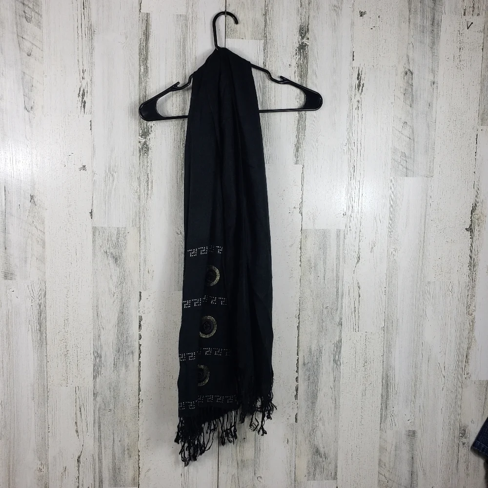 Unbranded black, gold, silver fringe scarf